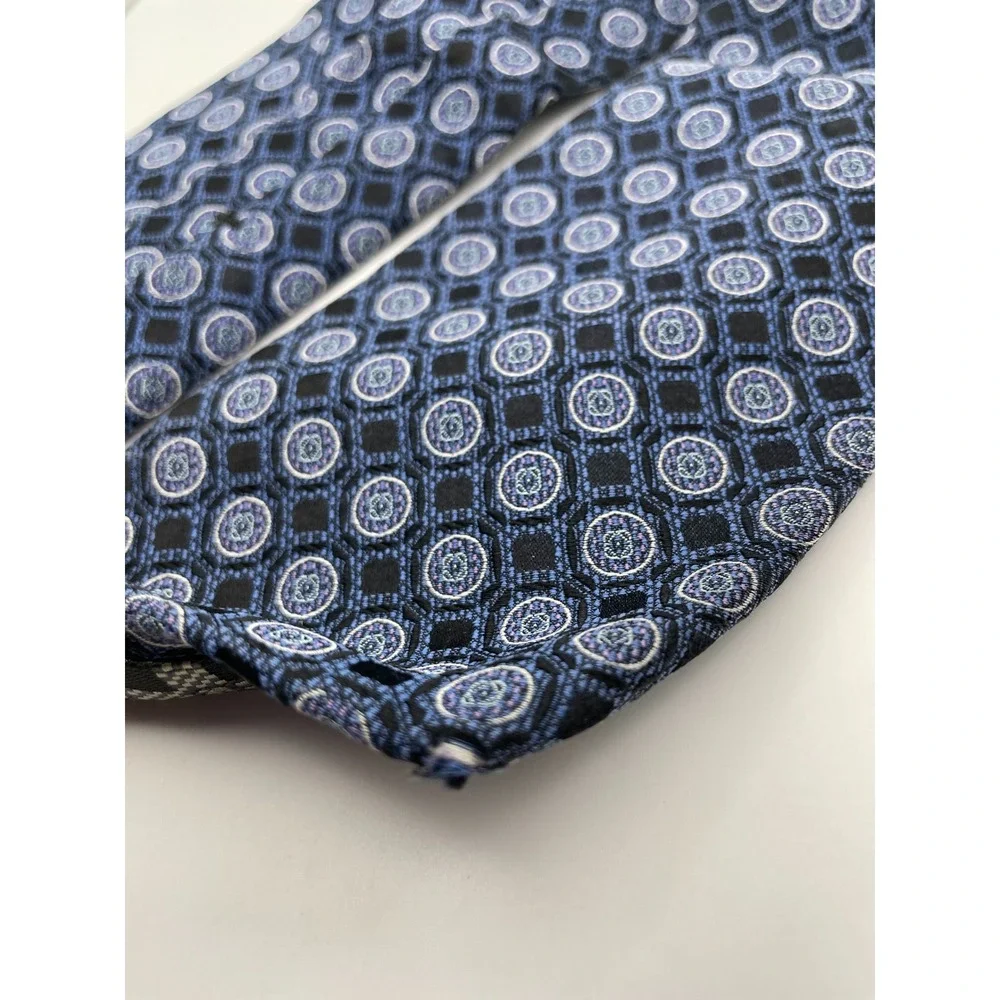 Daniel De Fasson Studio Mens Silk Tie Navy Blue Lavender Geometric Medallion